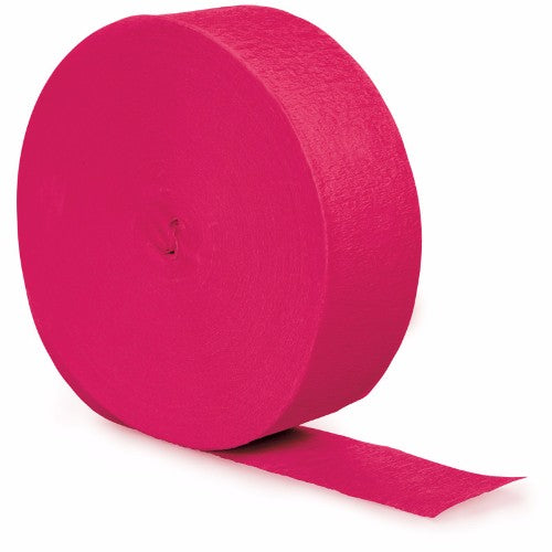 Vibrant hot magenta crepe streamer, 24.68m long, perfect for festive decorations and creative DIY projects.