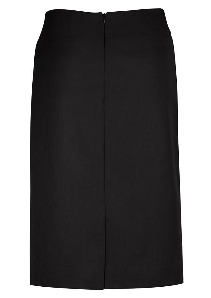 Ladies black relaxed fit skirt in size 14, featuring a split back hem and concealed zip for stylish comfort.