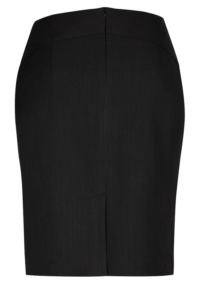 Black Ladies Chevron Skirt by Biz Collection, featuring a back split, concealed zip, and decorative waistband for stylish office wear.
