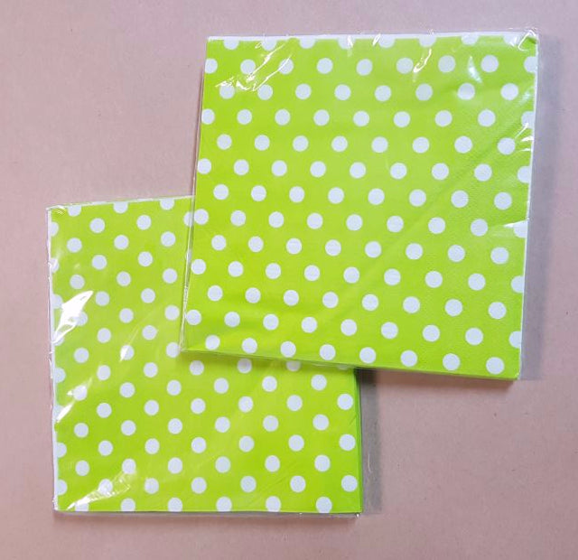 Bright lime green napkins with playful polka dots, perfect for any festive occasion. Pack of 20, each 33 x 33cm.