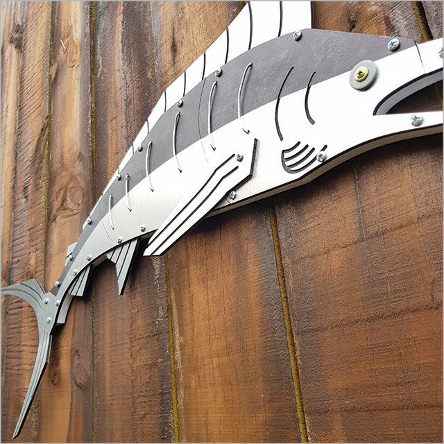 Layered Fish Marlin wall art, handcrafted and CNC cut, perfect for fishing enthusiasts and marine decor lovers.