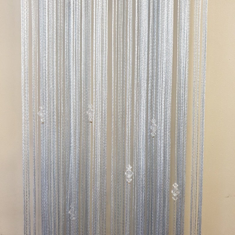 Elegant silver grey beaded string curtain, 1 m x 2 m, perfect for enhancing decor and adding a sophisticated touch.