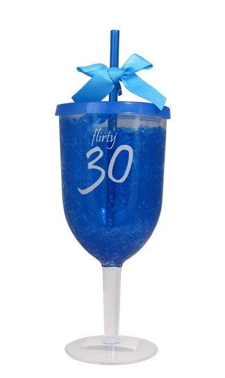 30th Birthday Novelty Wine Glass with "Flirty 30" design, perfect for celebrating turning 30 with style and fun.