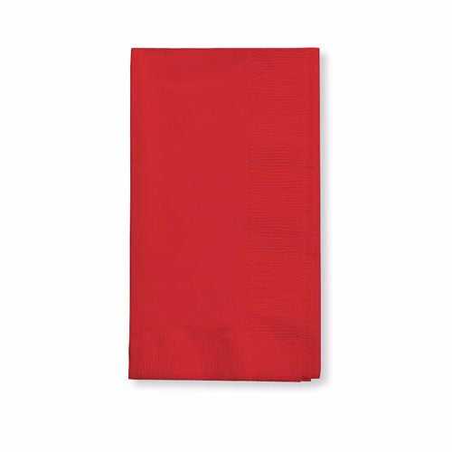Classic red 2-ply dinner napkins, 40cm x 40cm, pack of 50, perfect for elegant dining and special occasions.