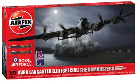 1:72 scale Avro Lancaster B.III model, depicting the Dambusters raid with detailed design and Upkeep bombs for aviation enthusiasts.