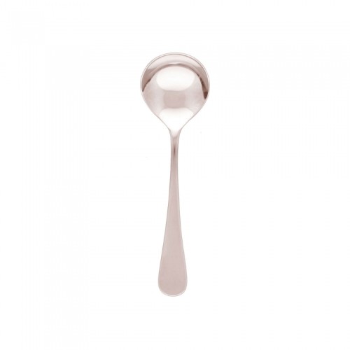 Set of 12 elegant Gable soup spoons in durable 18/10 stainless steel, 168mm long for comfortable serving.