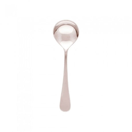 Set of 12 elegant Gable soup spoons in durable 18/10 stainless steel, 168mm long for comfortable serving.