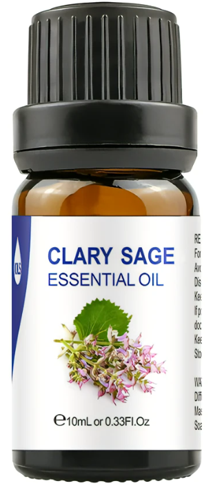 10ml bottle of Clary Sage Essential Oil, featuring a floral-herbal scent for relaxation and emotional balance in aromatherapy.