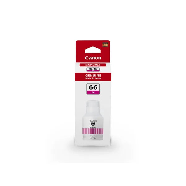 Canon GI66M Magenta MegaTank Ink Bottle for vibrant prints, yields up to 14,000 pages, compatible with GX7060 printer.