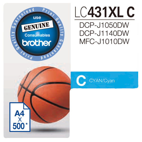 Brother LC431XLC Cyan High Yield Ink Cartridge, delivering vibrant prints with up to 1,200 pages capacity for optimal performance.