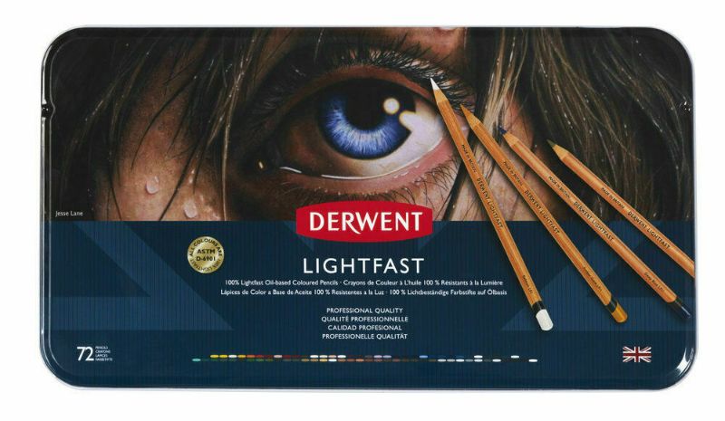 Premium Derwent Lightfast Pencils Tin 36 featuring 36 vibrant, oil-based pencils with exceptional lightfastness for lasting artwork.