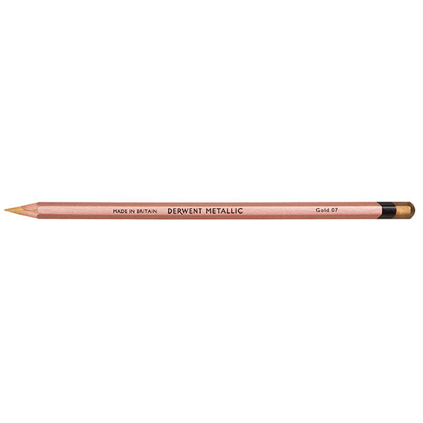 Derwent Metallic Pencil Gold: A professional-grade pencil with a glittering finish, comfortable grip, and versatile on various materials.