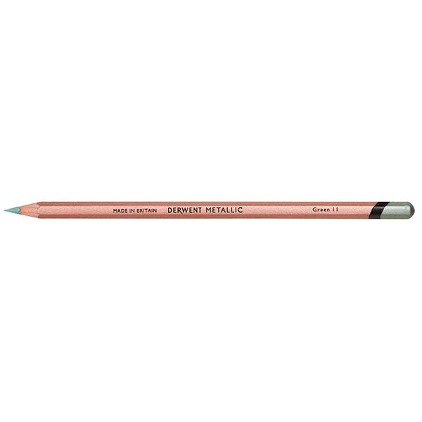 Derwent Metallic Pencil in Green, showcasing a smooth texture for vibrant, sparkly artwork, perfect for all skill levels.