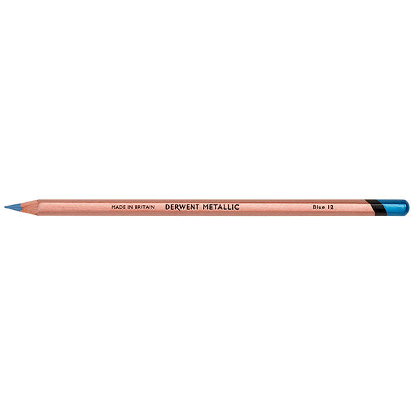 Derwent Metallic Pencil in Blue showcases an intense blue hue, smooth texture, and durability for vibrant, lasting artwork.