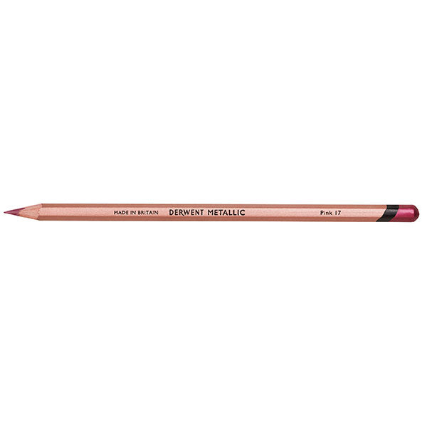 Derwent Metallic Pencil in Pink featuring creamy texture, vibrant metallic finish, and sleek design for versatile creative projects.
