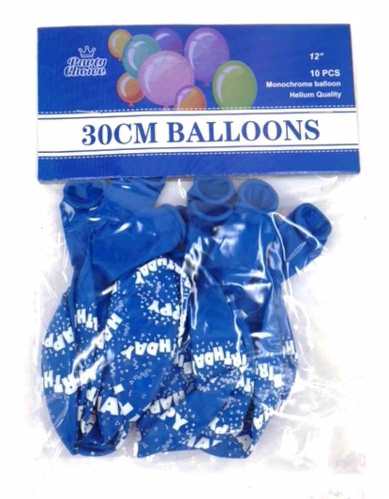 Bright blue 30cm balloons for birthday celebrations, pack of 10, perfect for indoor and outdoor festive decorations.