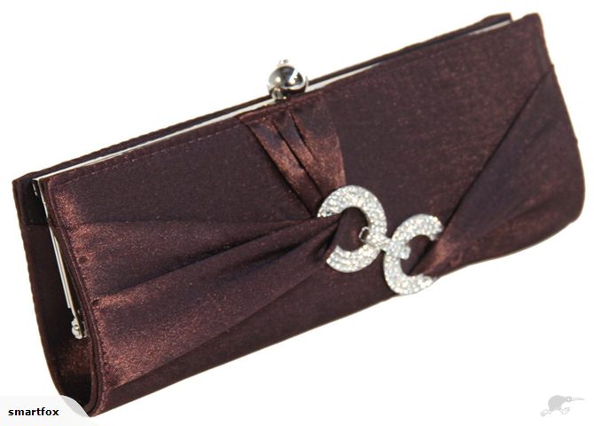Chic chocolate evening clutch with diamante circles, perfect for special occasions and stylish essentials.