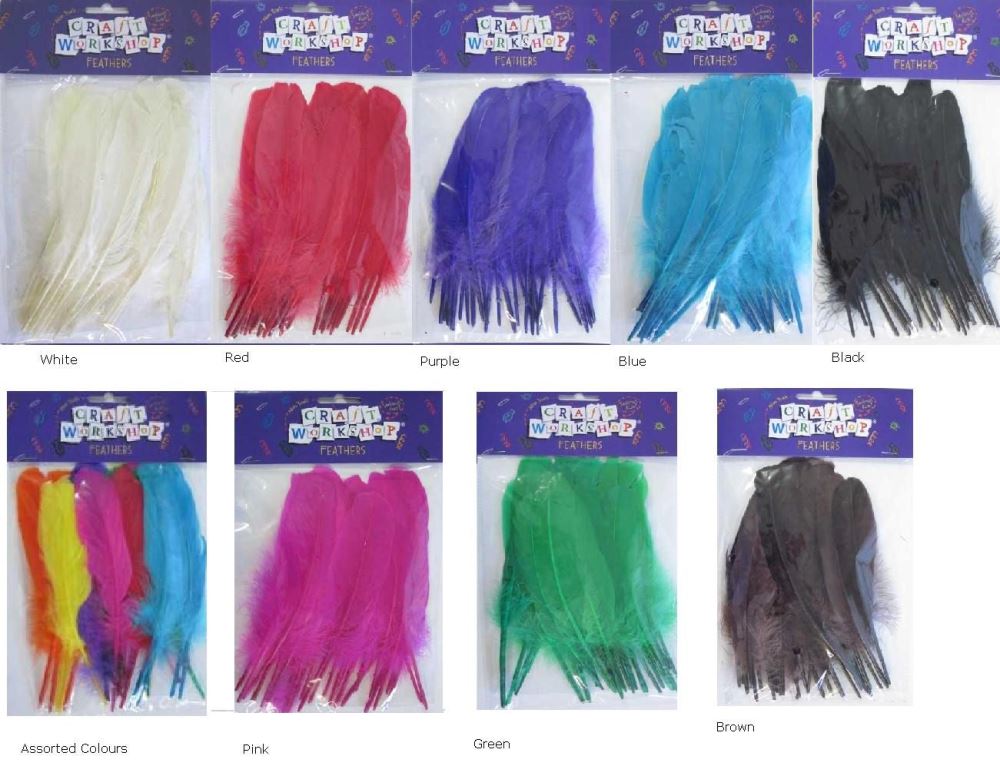 A pack of 22 pink feathers, each 20 cm long, perfect for creative arts and crafts projects on clearance.