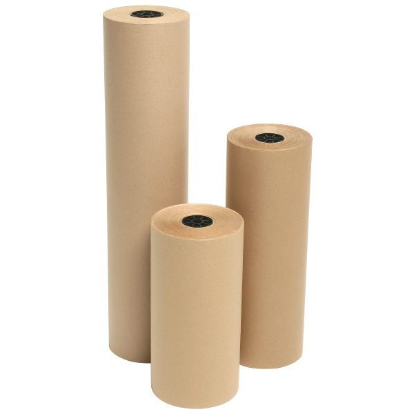 Brown Packaging Paper Roll 140m x 1200mm wide, eco-friendly Kraft wrap ideal for gift wrapping and protecting items during shipping.