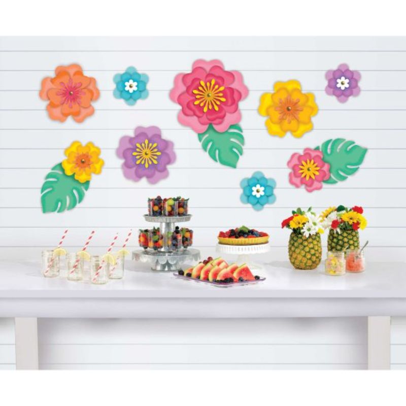 Summer Hibiscus Flowers Wall or Table Decorations - Set of 12
