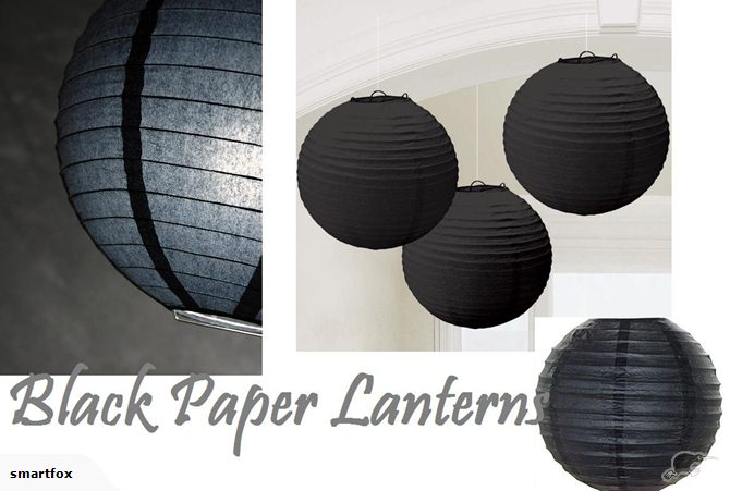 Pack of 10 elegant 16" black paper lanterns, perfect for weddings and events, featuring durable rice paper and bamboo ribbing.