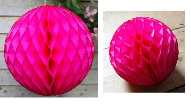 Pink paper honeycomb lantern balls (30cm) in a pack of 10, perfect for festive decor at various gatherings.