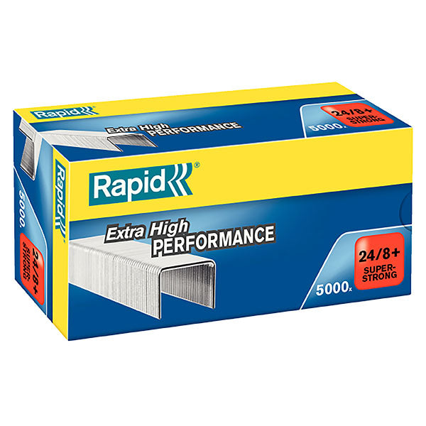 Heavy-duty Rapid Staples 24/8mm in a box of 5000, designed for optimal performance and durability, binding up to 50 sheets.