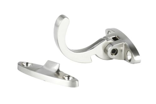 Spur Fastener Spring Catch in Satin Nickel Plated solid brass, ideal for top hung awning windows, with spring action closure.