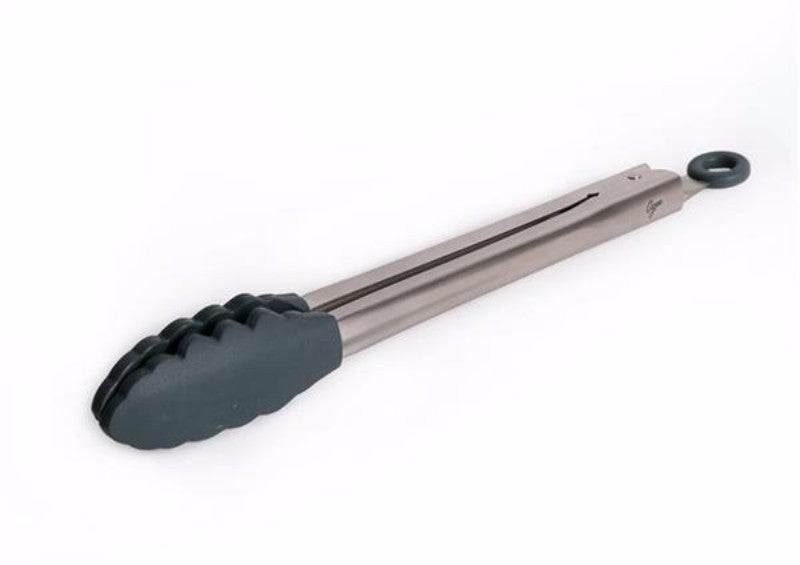 Gray 25cm Agee' Kitchen Tongs made of silicone, perfect for grilling, baking, and frying with an ergonomic grip.