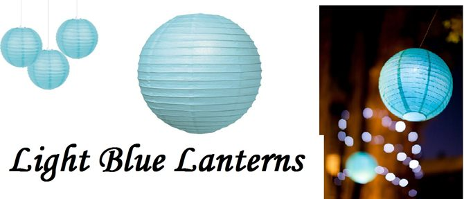 Light blue 8" paper lanterns, pack of 10, ideal for events, made with durable materials, easy to illuminate and assemble.