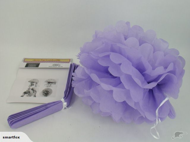 Light purple paper pom pom lanterns, 30cm, ideal for parties and home decor, adding a whimsical floral touch to any setting.