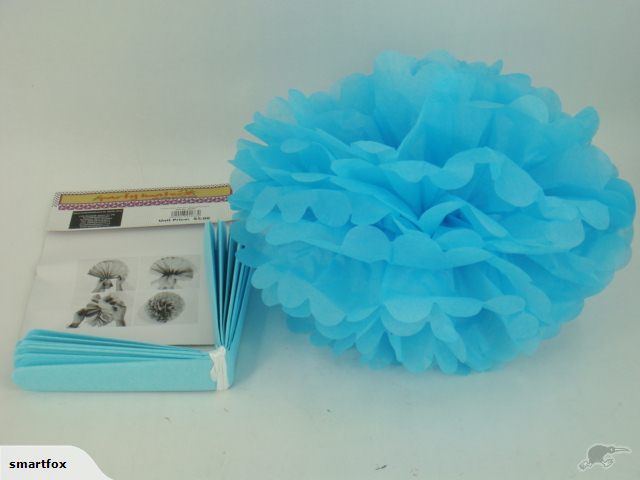 Blue paper pom pom lanterns, 30cm, set of 12, perfect for elevating any celebration with vibrant decor and floral design.