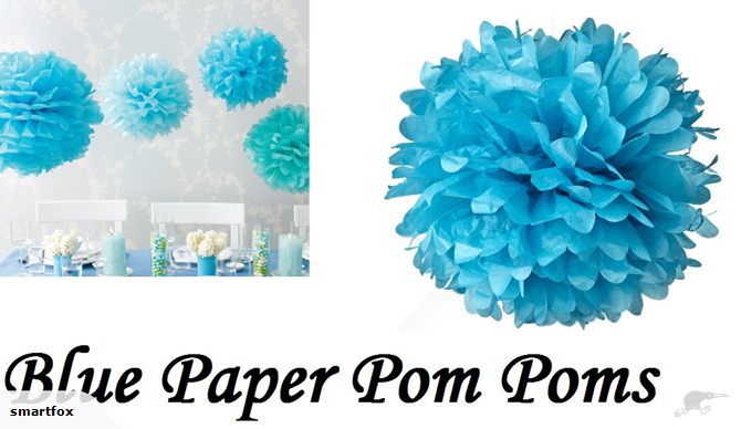 Blue Paper Pom Pom Lanterns in a pack of 12, 30cm size, ideal for vibrant decorations at any celebration or home decor.