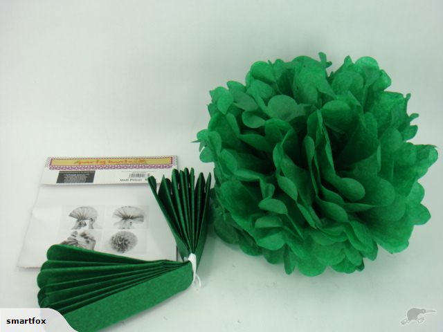 Bright green paper pom pom lanterns, 30cm, pack of 12, perfect for decorations at events and home.