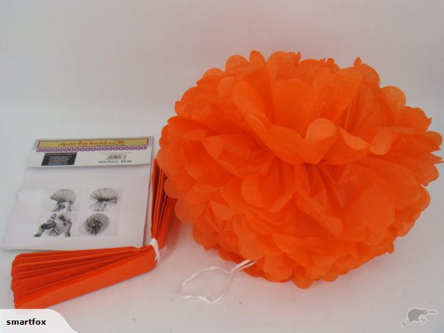 Vibrant orange paper pom pom lanterns, 30cm, pack of 12 for festive celebrations and elegant decor.