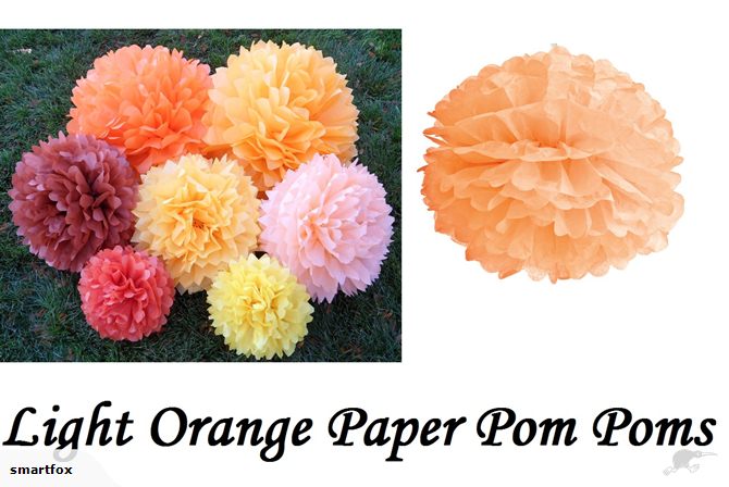 Light orange 30cm paper pom pom lanterns in a pack of 12, perfect for weddings, parties, and home decor.