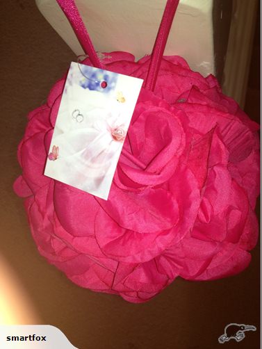 Hot pink 15cm rose ball with hanging ribbon, ideal for vibrant event decor and versatile floral arrangements.