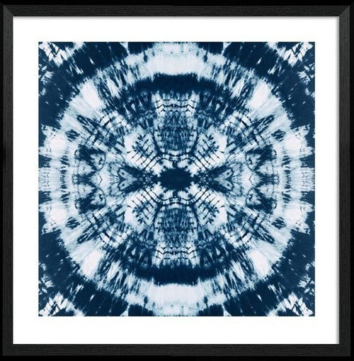 Framed geometric blue print art, 90x90cm, adds vibrant color and style to any modern decor.