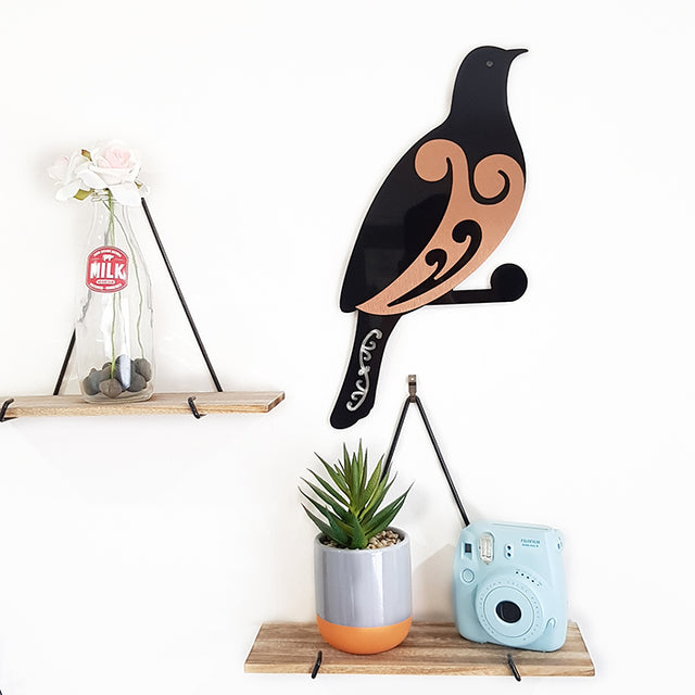 2 Tone Moko Kereru wall art in vibrant colors, expertly cut from durable aluminum, perfect for home or garden decor.