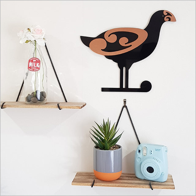 Kiwiana wall art featuring 2 Tone Moko Birds Pukeko, 325mm, made of durable Aluminium Composite for indoor/outdoor use.