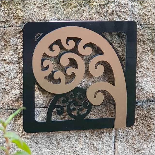 2 Tone Rectangle Frond Art Panels featuring brushed copper and black, perfect for indoor/outdoor décor, 300mm height.