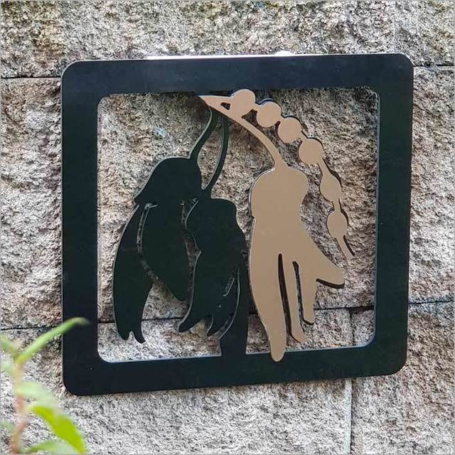 Kowhai flower wall art panels in brushed copper, 300mm, embody Kiwiana style for indoor or outdoor decoration.