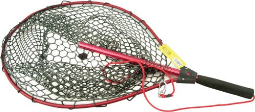 Collapsible kayak landing net with leash, durable rubber mesh for snag-free fishing, ideal for kayakers and fishing enthusiasts.