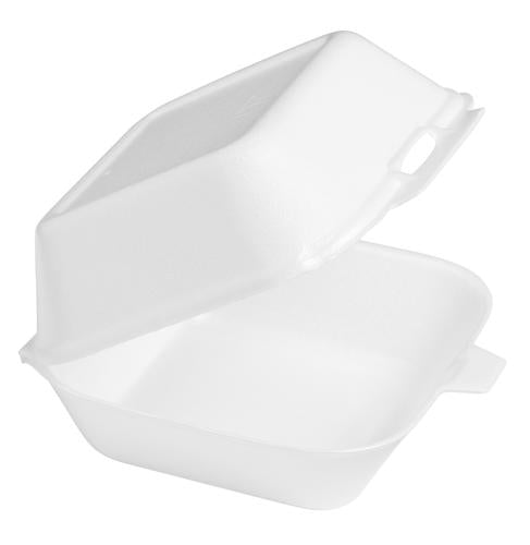 100 foam containers with lids, measuring 128x138x74mm, ideal for takeaways and delis.