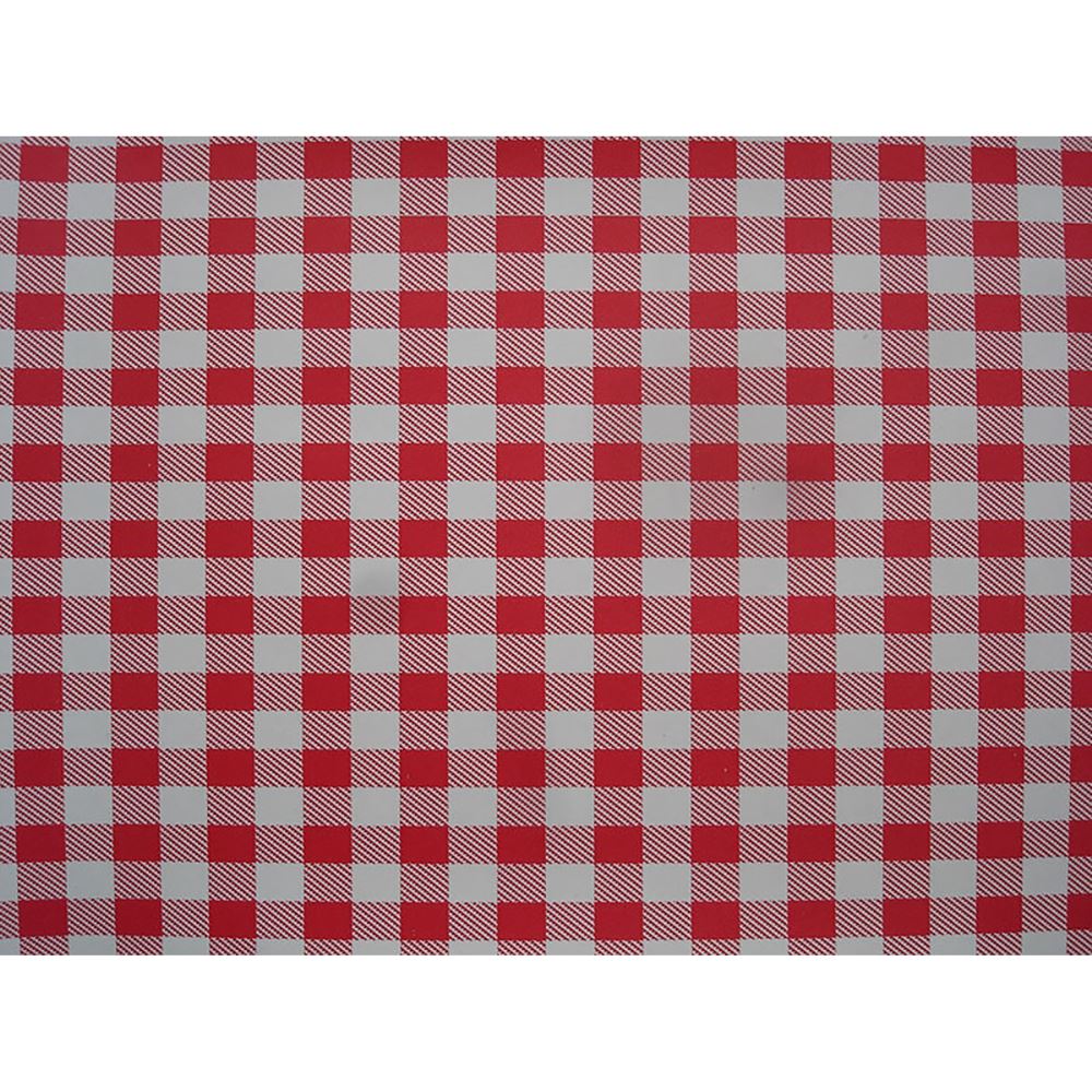Red and white gingham self-adhesive vinyl shelf covering, 1.5m x 450mm, durable and water-resistant for stylish organization.
