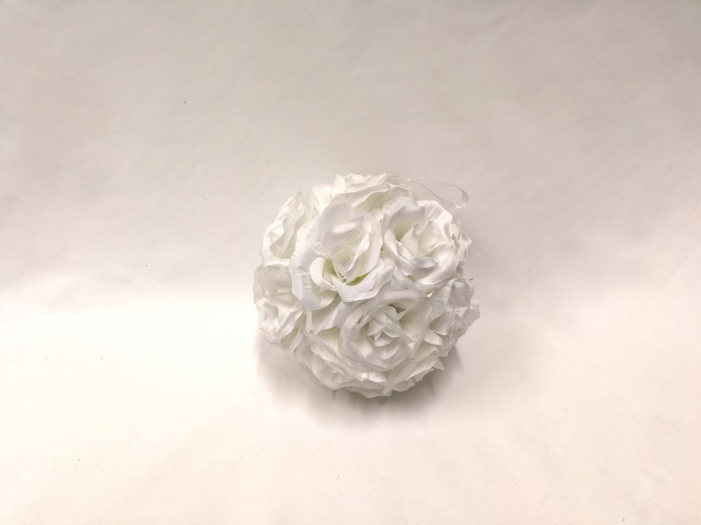 20cm white silk rose ball hanging decoration, perfect for elegant events and home decor.