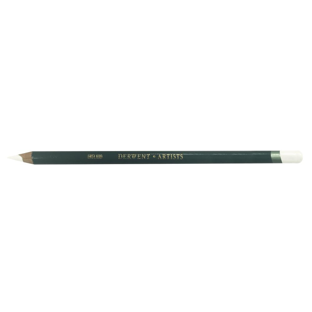 Derwent Artists Pencils Chinese White 7200 with soft strip, round barrel, ideal for expressive drawing and vibrant shading.