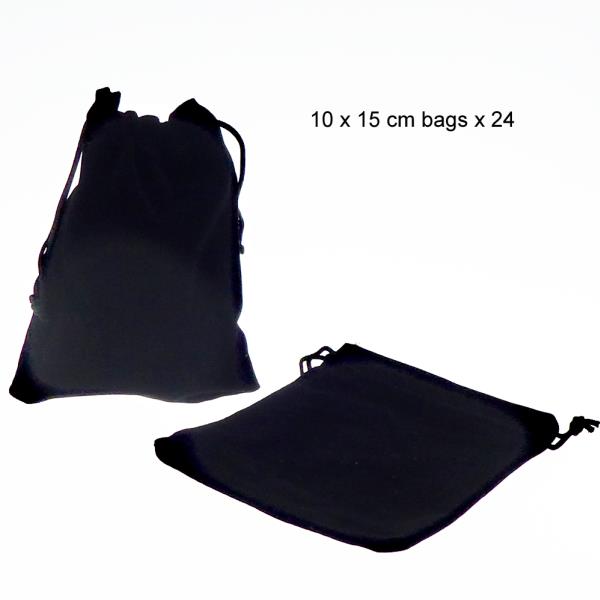 Elegant black felt drawstring pouches, 12x15cm, set of 24, perfect for stylish gifting and secure storage.