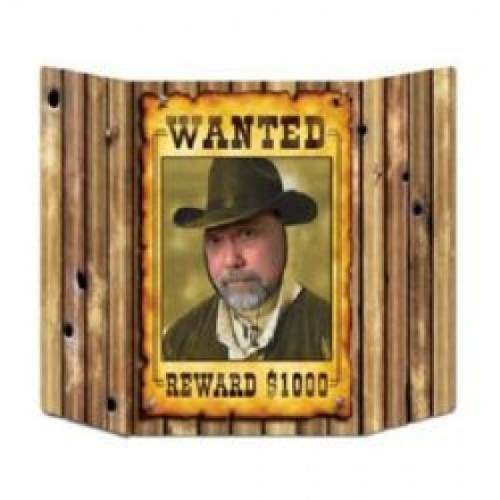 Wanted poster photo prop, 92cm x 62cm cardboard, perfect for themed events and photo shoots.