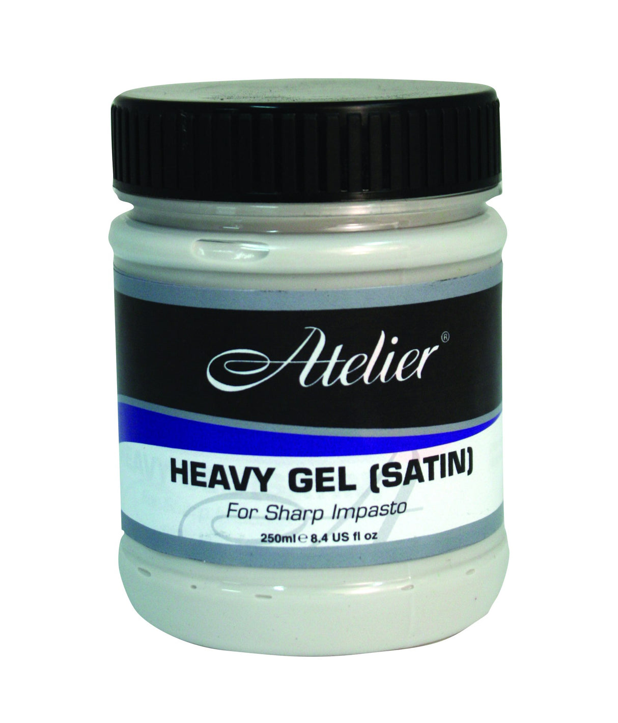 ATELIER HEAVY GEL SATIN 250ml: Thick gel for artists, offers a satin finish and enhances texture in paintings with easy mixing.
